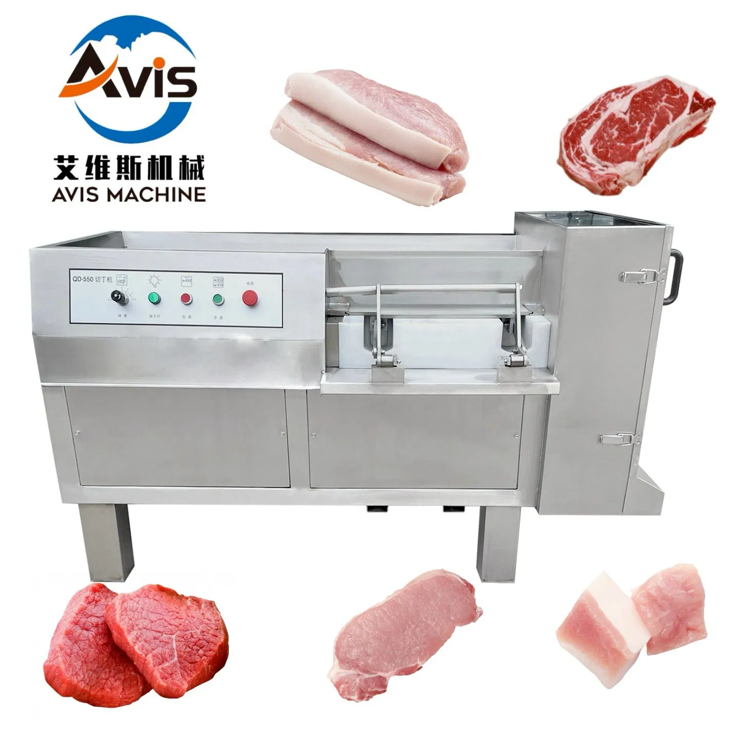 Máquina de Dicing de Frango, Pato e Carne Bovina em Aço Inoxidável Industrial, Máquina de Dicing de Carne Cozida, Máquina de Corte de Carne Totalmente Automática