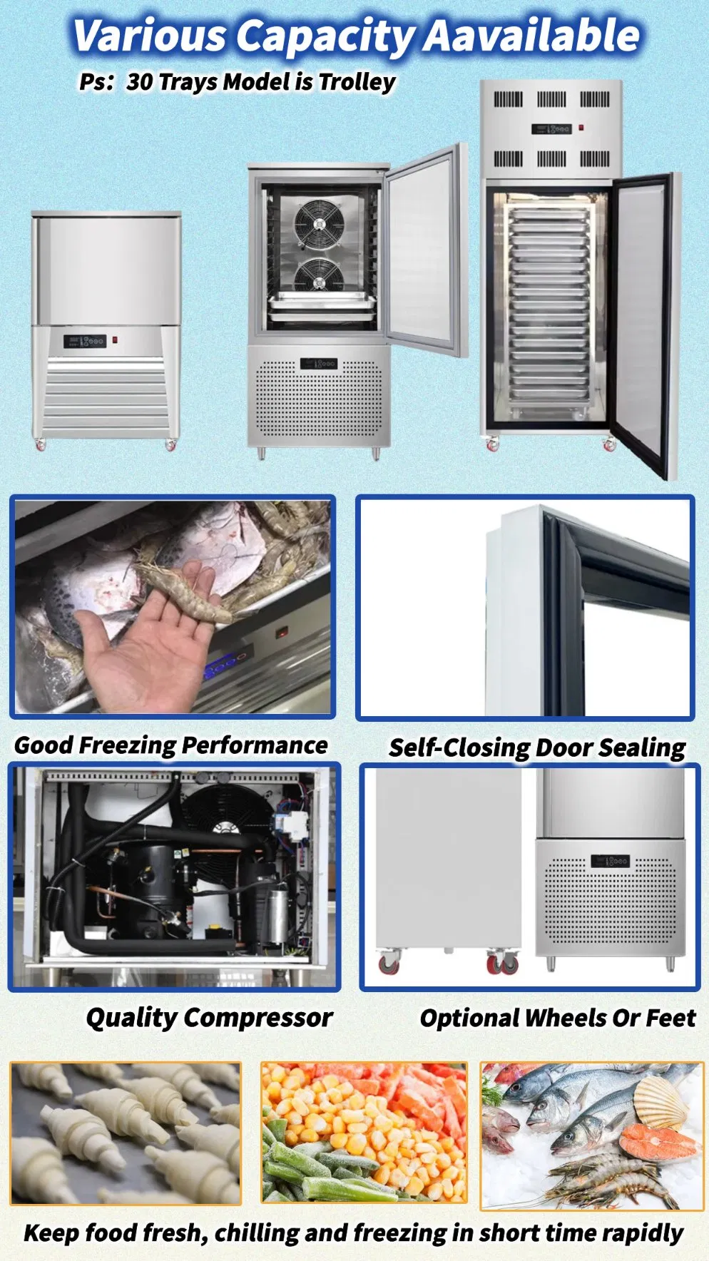 Chiller de choque industrial comercial para alimentos congelados rapidamente, refrigerador para restaurantes, congelador rápido para casa, máquina de congelamento rápido de chocolate em lote