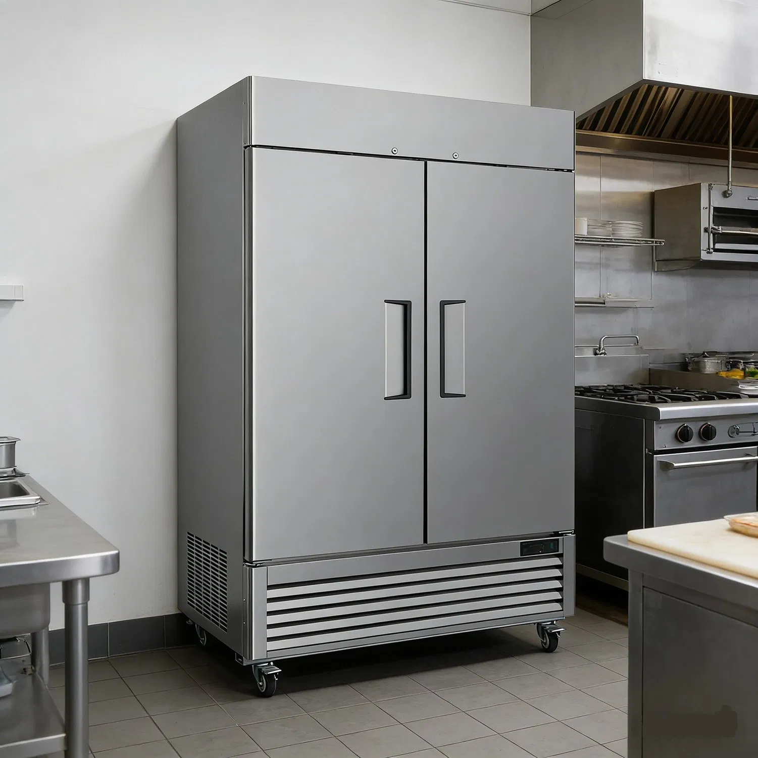 Refrigerador Vertical de Exibição Profunda Comercial com Congelador Inferior Montado, Cooler de Pé para Restaurante com Duas Portas de Vidro