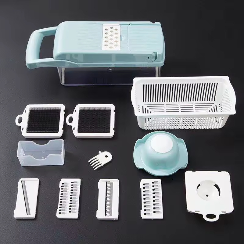 16-in-1 Cortador de Legumes Multifuncional Fatiador de Cebola Descascador de Batata Espremedor de Alho Cortador de Frutas Conjunto de Ferramentas de Cozinha em Aço Inoxidável Cortador de Legumes Manual