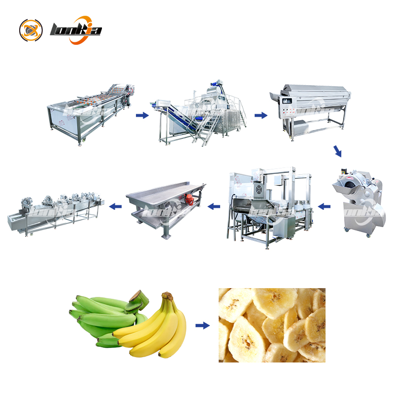 Sistema de Fritura Contínua de Chips de Banana Fritador Comercial de Chips de Banana Equipamento para Snacks de Banana