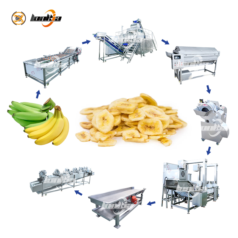 Sistema de Fritura Contínua de Chips de Banana Fritador Comercial de Chips de Banana Equipamento para Snacks de Banana