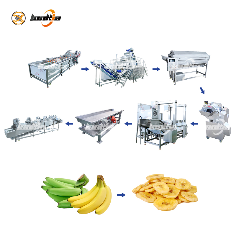 Sistema de Fritura Contínua de Chips de Banana Fritador Comercial de Chips de Banana Equipamento para Snacks de Banana