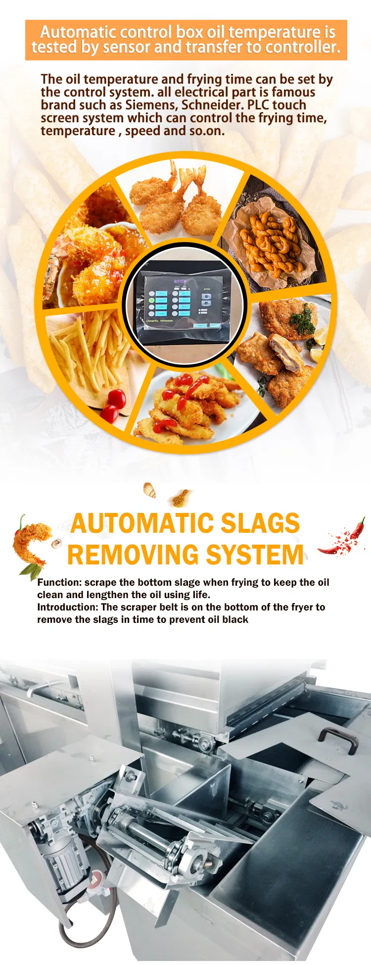Máquina de Fritura Automática Equipamento Comercial Fritadeira Contínua