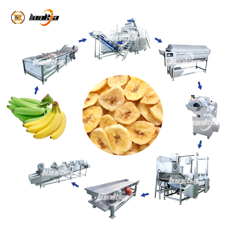 Sistema de Fritura Contínua de Chips de Banana Fritador Comercial de Chips de Banana Equipamento para Snacks de Banana