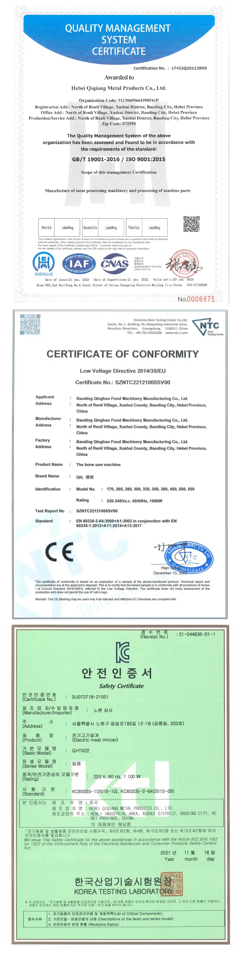 Certificados Qh300A Processamento de Carne Congelada por Atacado Cortador de Ossos Serra Picadora Triturador de Carne Bovina Peixe Frango Aves Sawing Máquina Maquinário de Açougueiro
