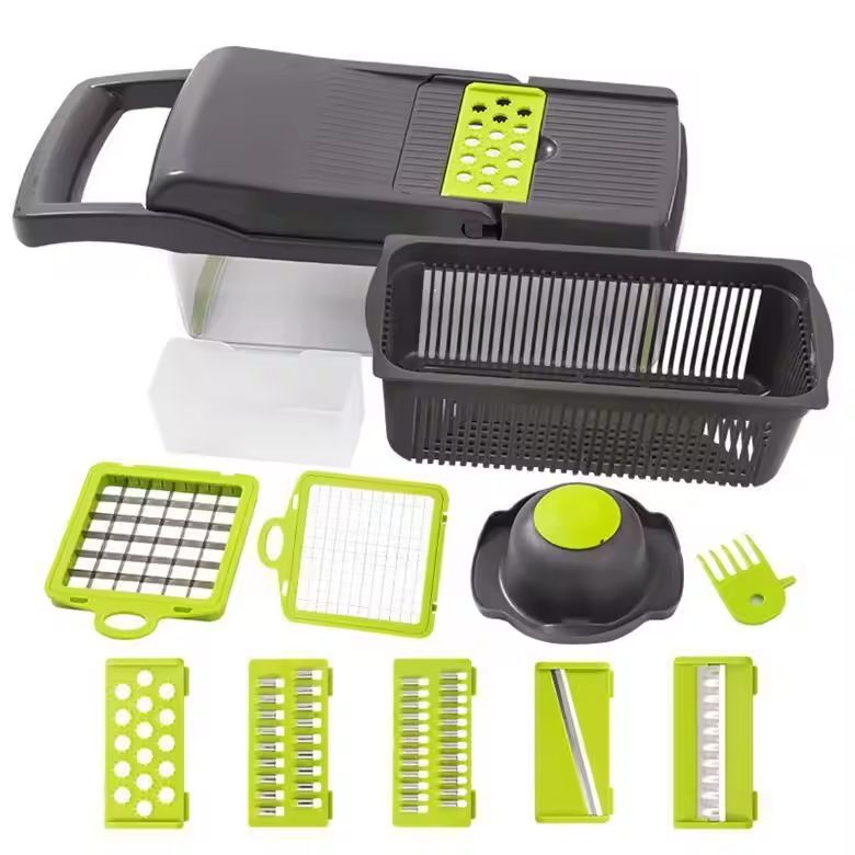 16-in-1 Cortador de Legumes Multifuncional Fatiador de Cebola Descascador de Batata Espremedor de Alho Cortador de Frutas Conjunto de Ferramentas de Cozinha em Aço Inoxidável Cortador de Legumes Manual