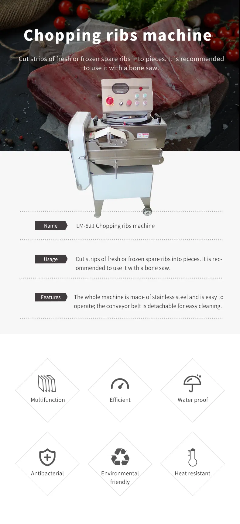 Máquina Industrial de Corte de Carne para Costelas e Cubos Congelados