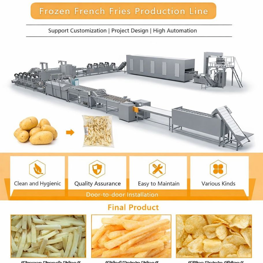Sistema de Produção de Batatas Fritas Industriais com Unidade de Fritura e Resfriamento Contínuo