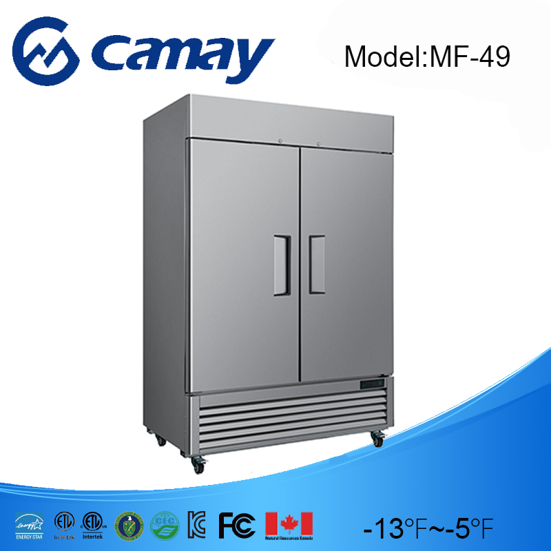 Refrigerador Vertical de Exibição Profunda Comercial com Congelador Inferior Montado, Cooler de Pé para Restaurante com Duas Portas de Vidro