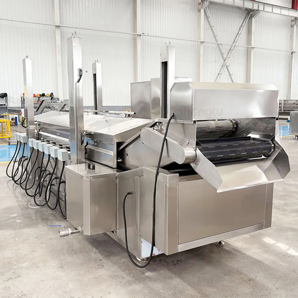 Sistema de Fritura Contínua Fritadeira Industrial para Anéis de Cebola e Nuggets de Frango
