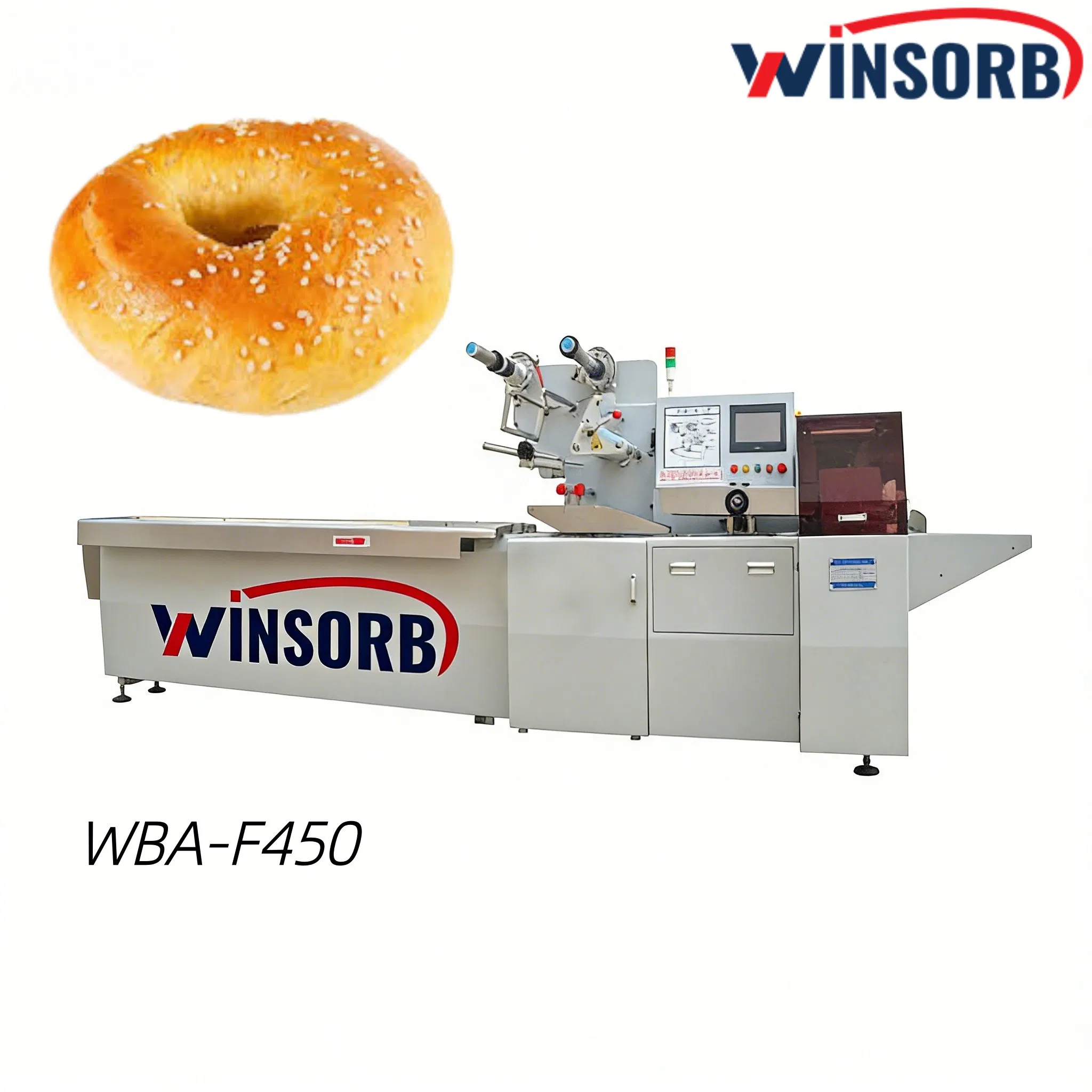 Wba-F450 Automatic Bakery Bread Bag Cake Biscuit Toast Big Rotary Pastry Food Flow Vacuum Horizontal Auto Bread Packaging Equipment