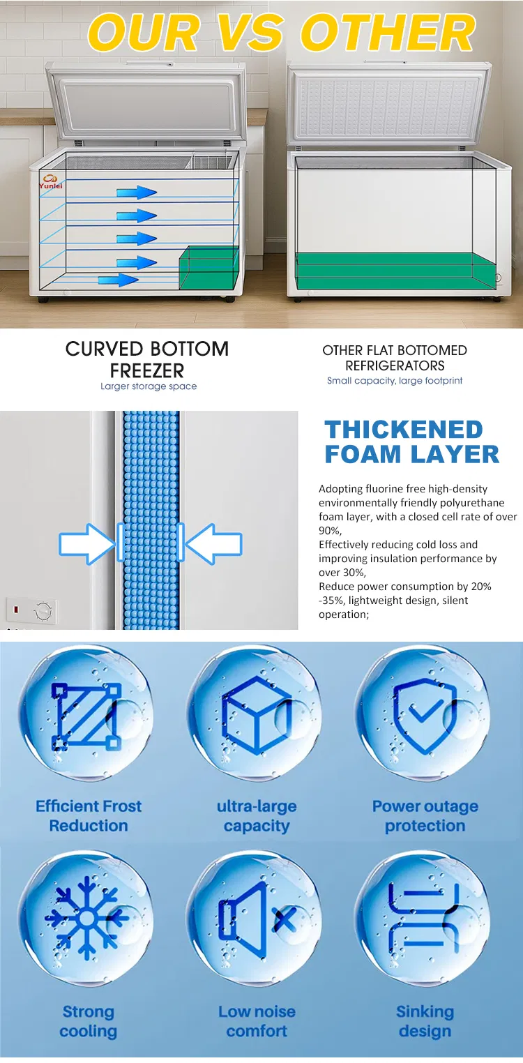 Freezer Horizontal Comercial de Baixo Consumo com Duas Portas para Exibição de Carne e Sorvete em Garagem