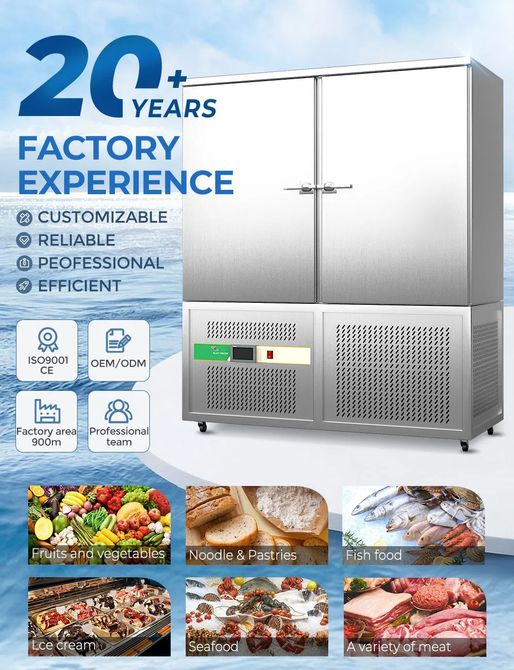 Congelador Prosky Comercial Pequeno Contêiner de Carne Ar Rápido Flash Choque Blast -40 Graus