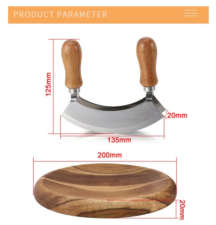 Ferramenta de Frutas e Legumes de Cozinha Grande com Lâmina Dupla Afiada em Aço Inoxidável e Cabo de Madeira de Acácia