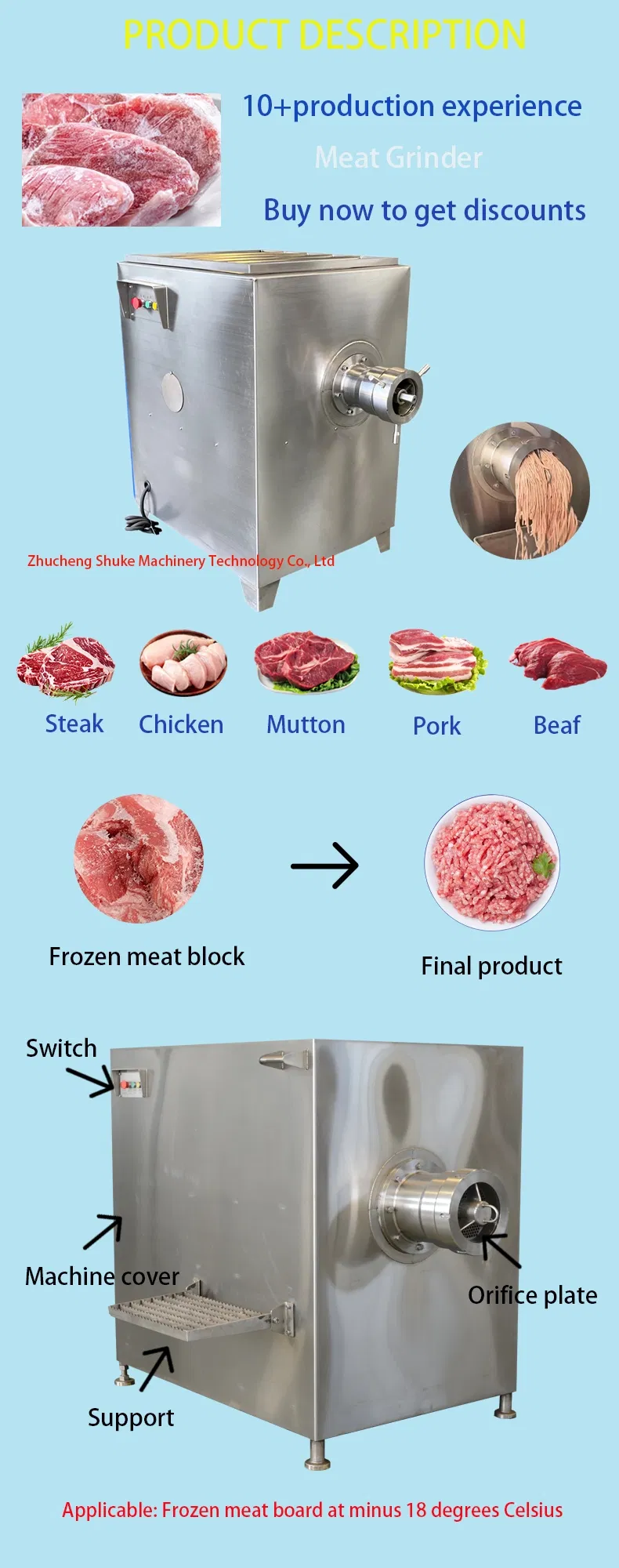 Moedor de Carne Industrial de Alta Capacidade Moedor de Carne Cortador Máquina de Moer Carne