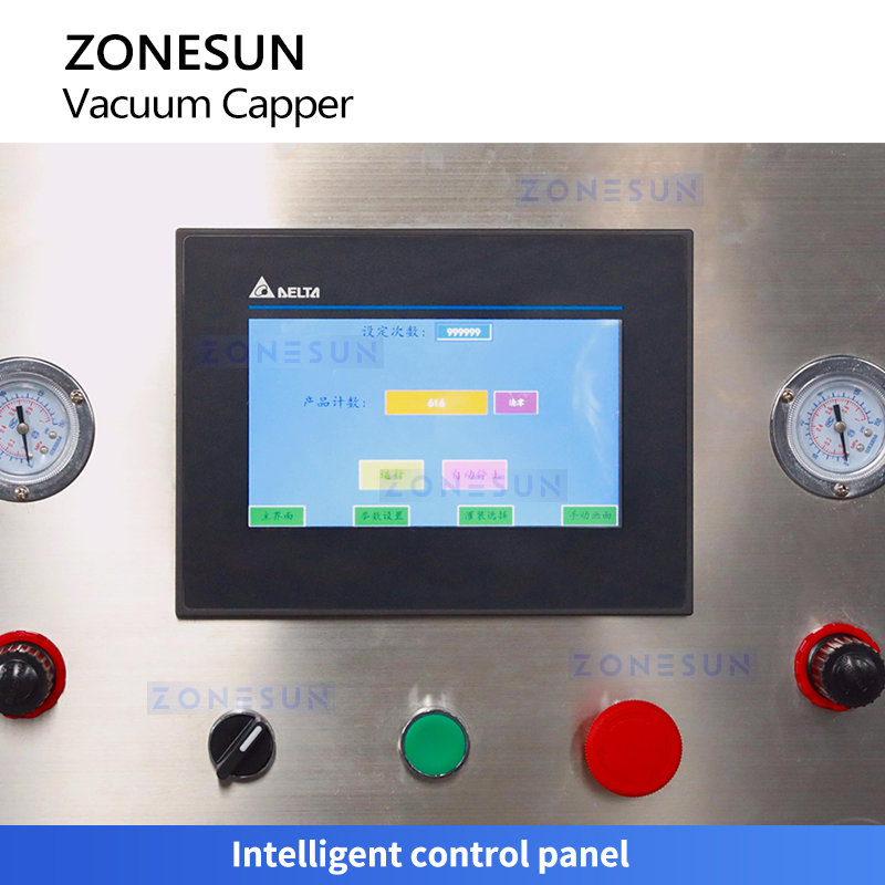 Equipamento de Vedação a Vácuo Automático Zs-Xgvs1 Cabeçotes 4 Zonesun com Alimentação de Tampas para Linha de Embalagem de Desenroscador de Frascos de Vidro e Plástico