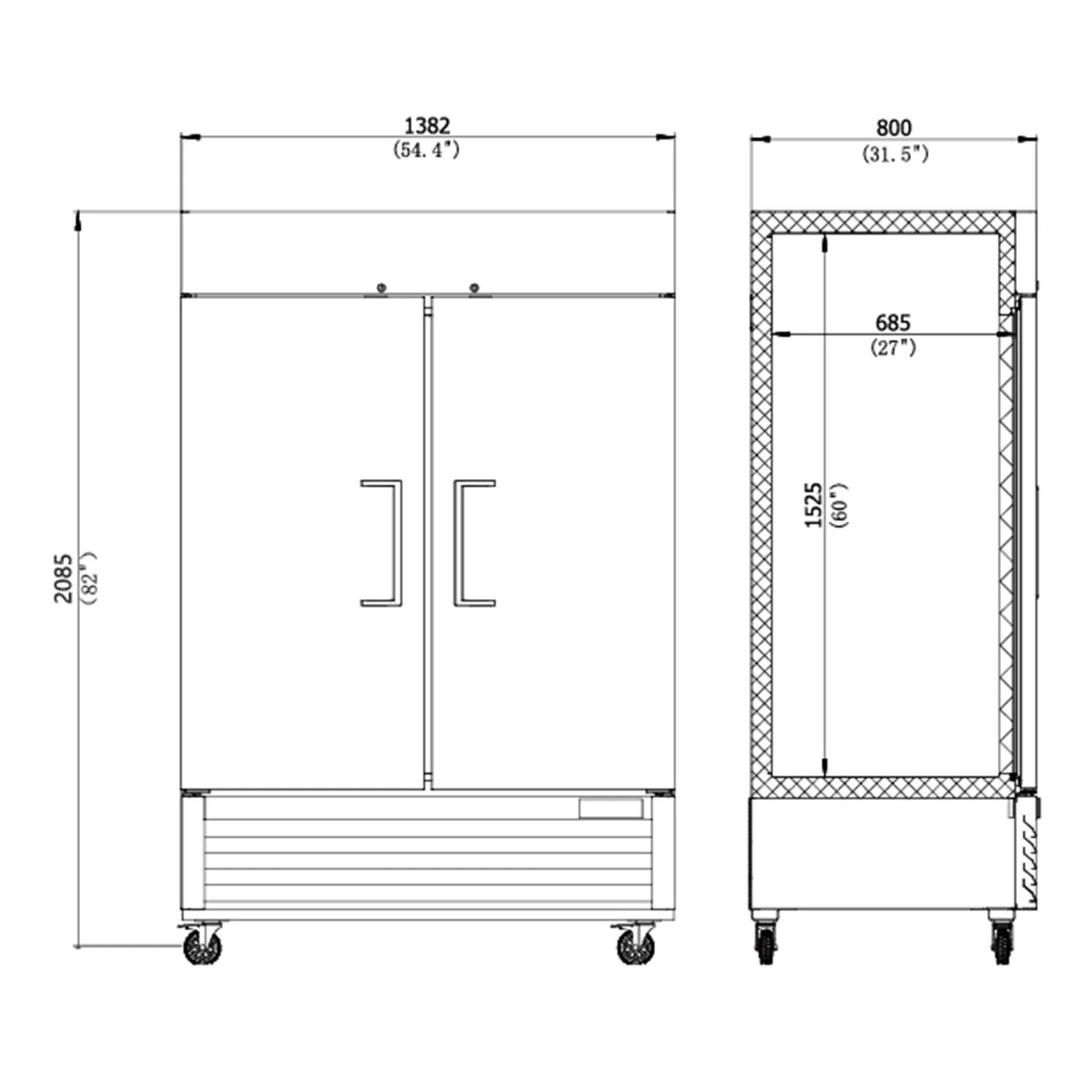 Refrigerador Vertical de Exibição Profunda Comercial com Congelador Inferior Montado, Cooler de Pé para Restaurante com Duas Portas de Vidro