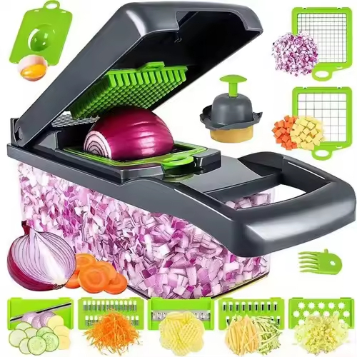 16-in-1 Cortador de Legumes Multifuncional Fatiador de Cebola Descascador de Batata Espremedor de Alho Cortador de Frutas Conjunto de Ferramentas de Cozinha em Aço Inoxidável Cortador de Legumes Manual