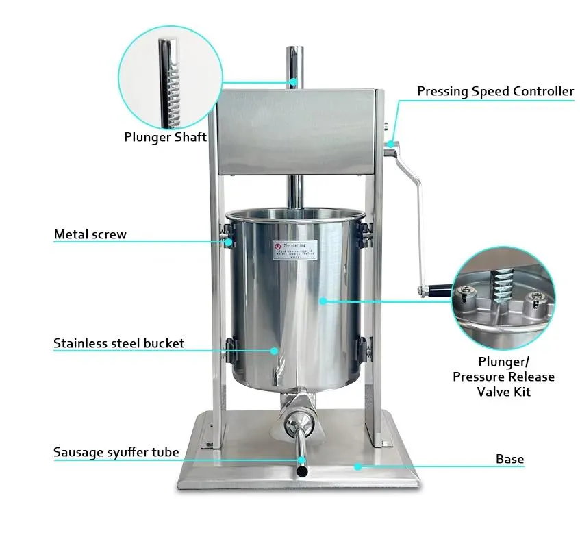 Especificações da Máquina de Encher Salsichas Manual 10L Comercial