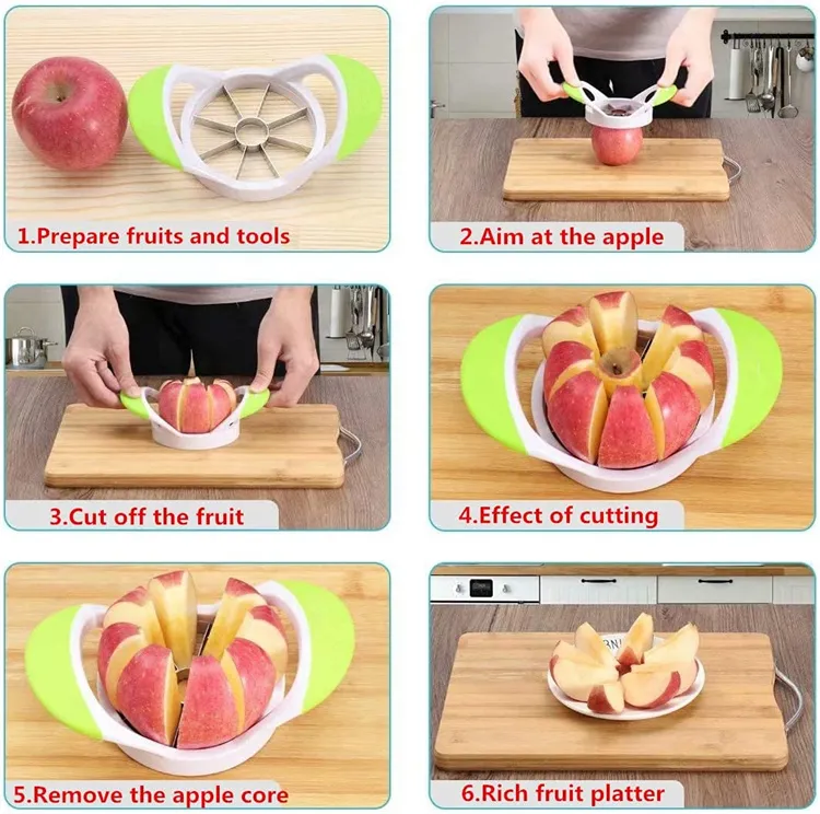 Cortador de Ovos Multifuncional de Cozinha Cortador de Frutas de Aço Inoxidável para Maçã, Manga e Legumes