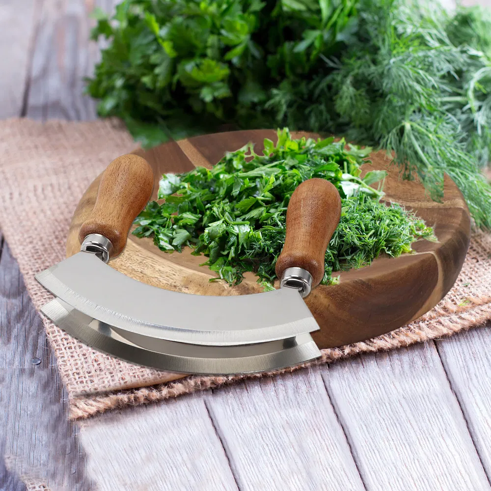 Ferramenta de Frutas e Legumes de Cozinha Grande com Lâmina Dupla Afiada em Aço Inoxidável e Cabo de Madeira de Acácia