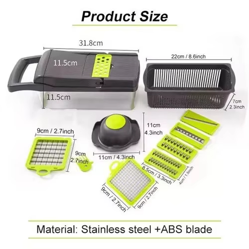 16-in-1 Cortador de Legumes Multifuncional Fatiador de Cebola Descascador de Batata Espremedor de Alho Cortador de Frutas Conjunto de Ferramentas de Cozinha em Aço Inoxidável Cortador de Legumes Manual