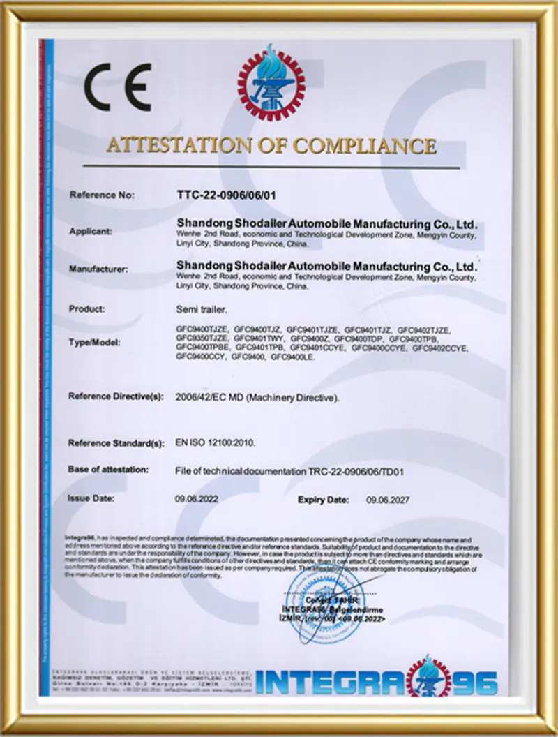 Shodailer ISO9001 quality management system certificate