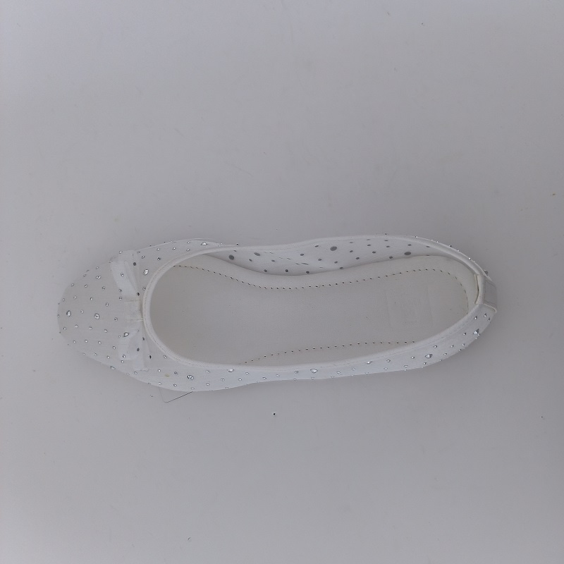 Women's White Mesh Rhinestone Bow Ballet Flats, Sparkly Sheer Slip-on Flats for Wedding