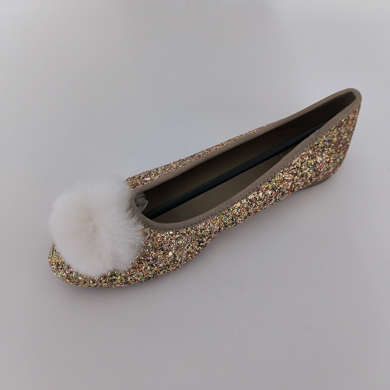 Multicolor Glitter POM-POM Pointed-Toe Flats
