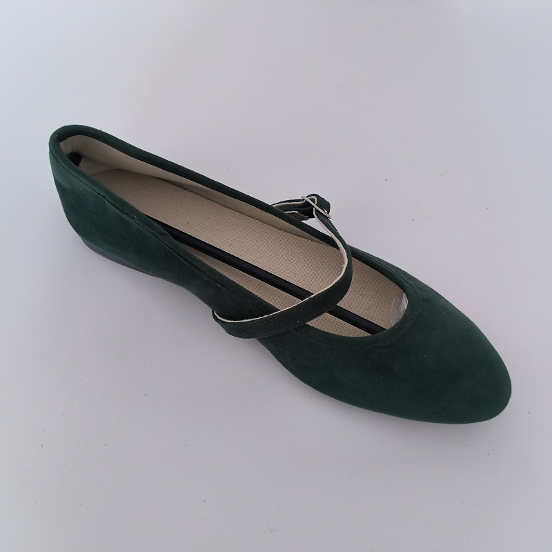 Dark Green Faux Suede Mary Jane Flats