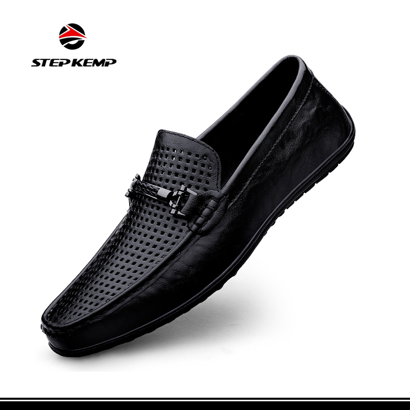 Summer Breathable Men's Leather Loafers with Metal Buckle for Casual Wear Ex-26L1001