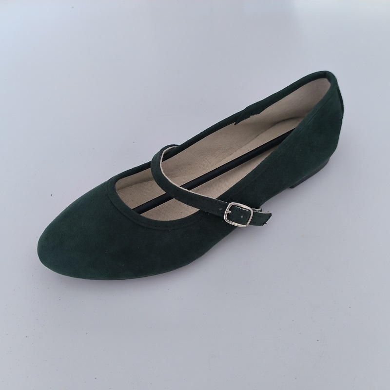 Dark Green Faux Suede Mary Jane Flats