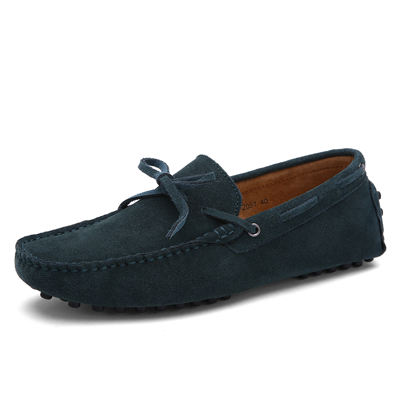 Men's Suede Driving Loafers Lace-up Bow Slip-on Moccasins Non-Slip Casual Boat Shoes