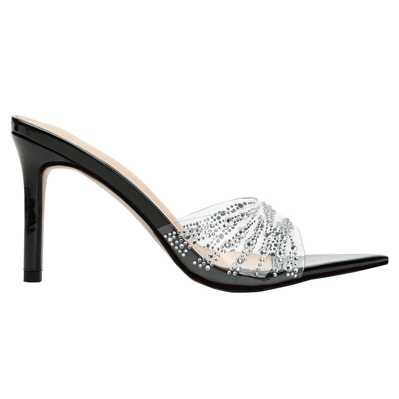 2026 Summer Pointed-toe Transparent TPU Sandals Women Stiletto Heel 6-8cm Single Strap Rhinestone Decoration Heels Sandalias