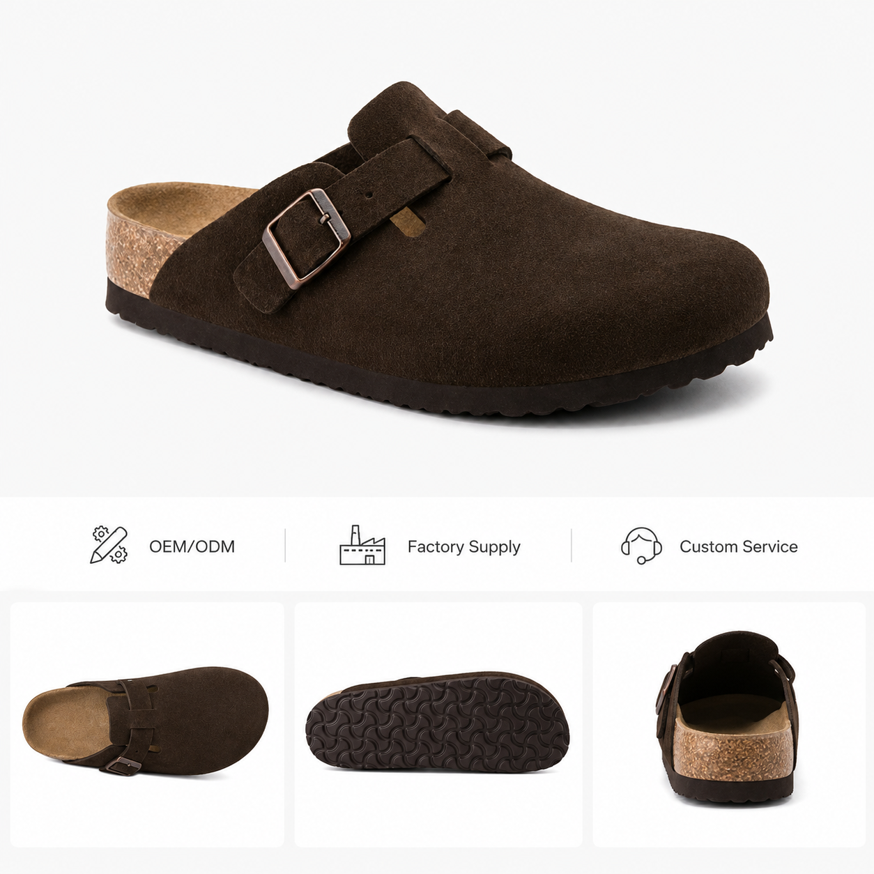 Women Cork Clogs Mule Sandals PU Suede Leather Slip on Casual Flat Slippers OEM ODM Factory Custom Logo