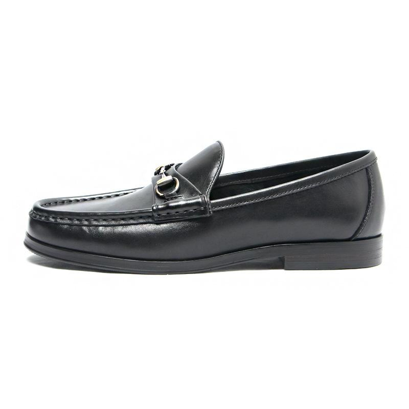 Black British Retro Polishing Cowhide Leather Men's Moccasin Shoes Slip-on Horse Bit Buckle Loafers