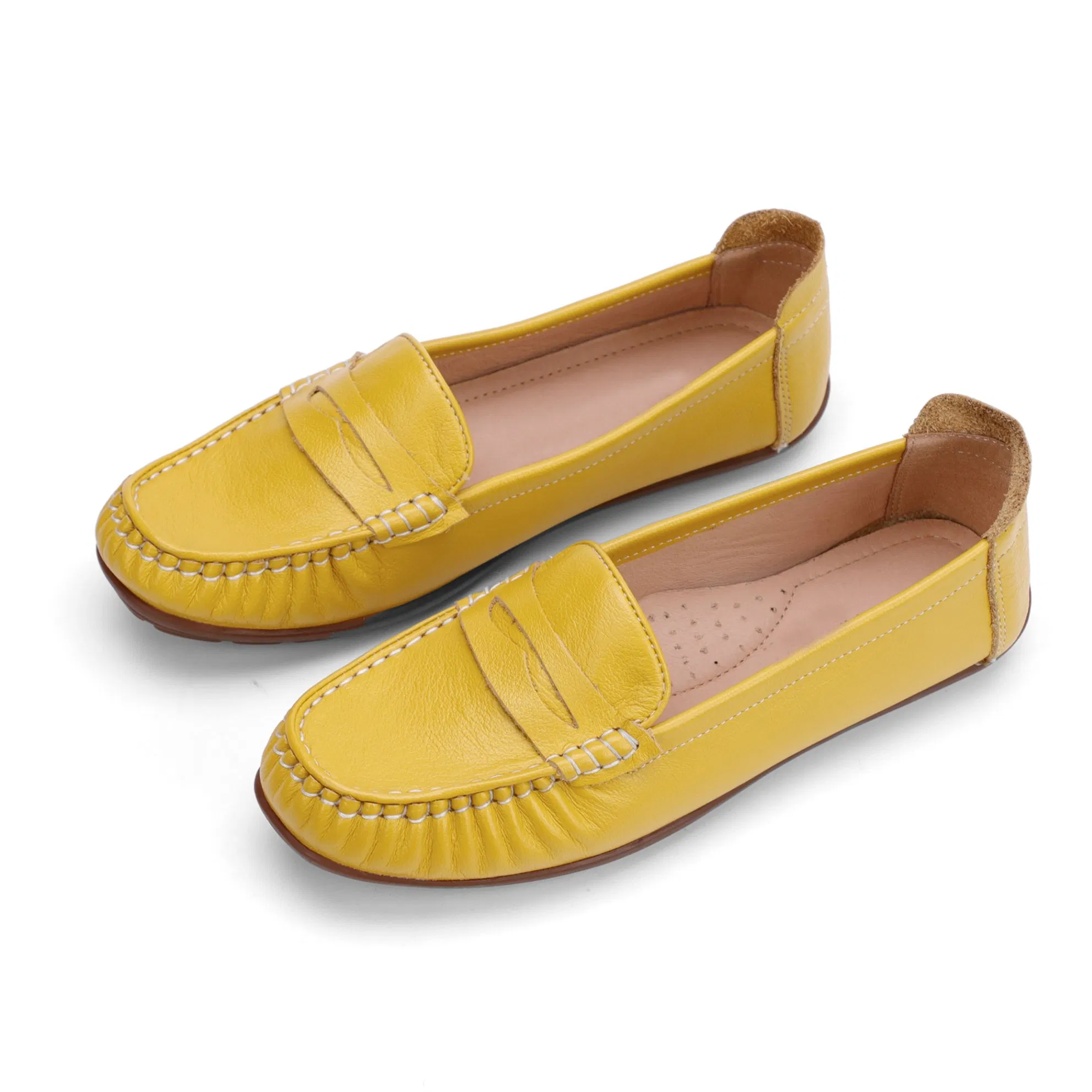 Wholesale Custom Dropshipping Plus Size Pure Leather Soft Breathable Women Penny Slip on Loafers in Black Moccasins Nurse Work Shoes Factory