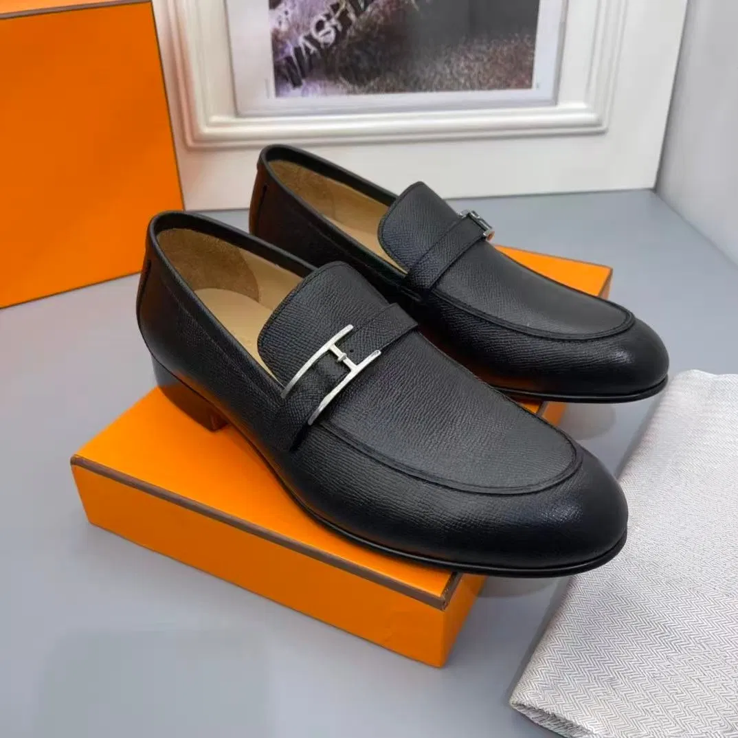 Luxury High Quality Designer Metal Buckle Leather Formal Slip on Loafers