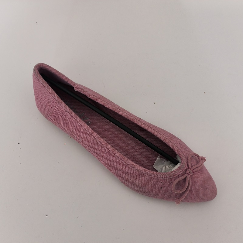 Women's Pink Linen Bow Pointed-Toe Ballet Flats, Casual Slip-on Comfortable Flats