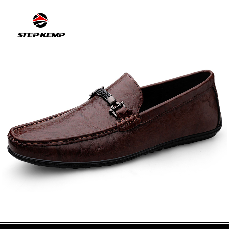 Summer Breathable Men's Leather Loafers with Metal Buckle for Casual Wear Ex-26L1001