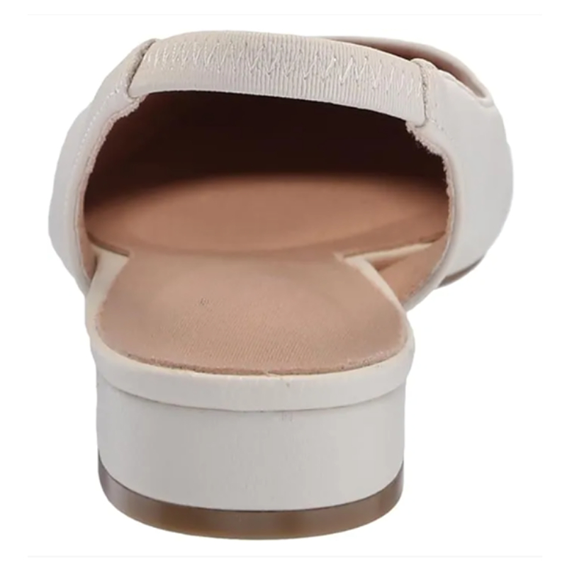Women's Creamy White Square-Toe Slingback Block Heel Flats