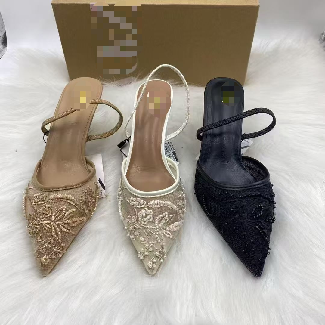 F829 New Za* Women Heels Party Dress Shoes Custom High Heels Sandals Embroidery Shoes for Ladies Flat Ballet Shoes Stock