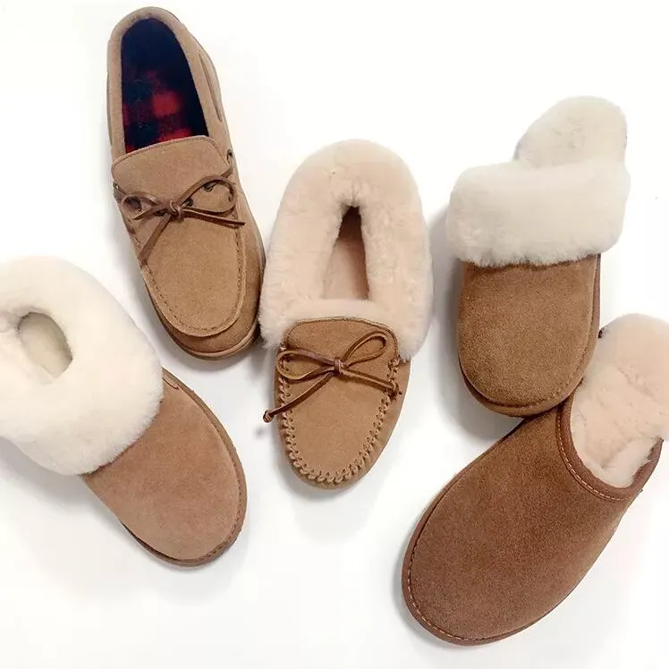 Handmade Cow Suede Men Sheepskin Moccasin Shoes