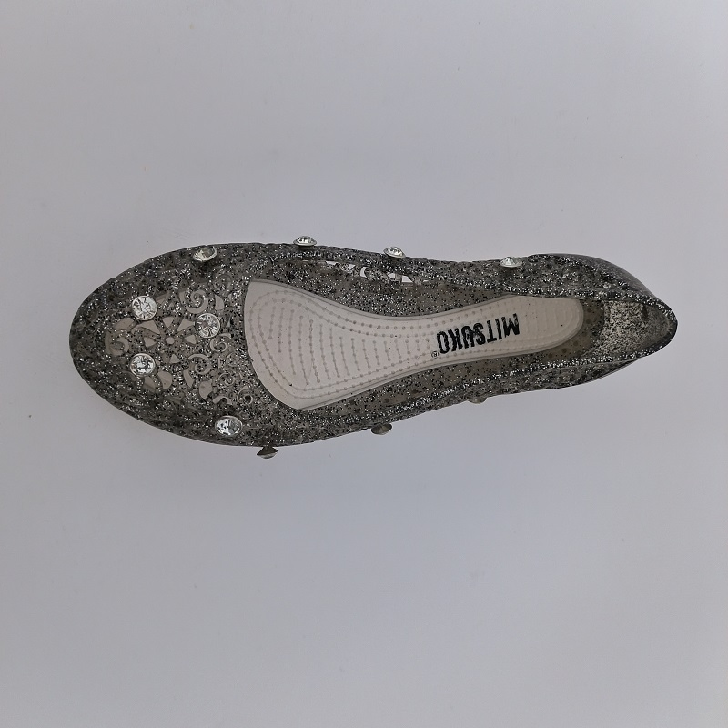 Women's Black Glitter &amp; Rhinestone Decor Jelly Flats
