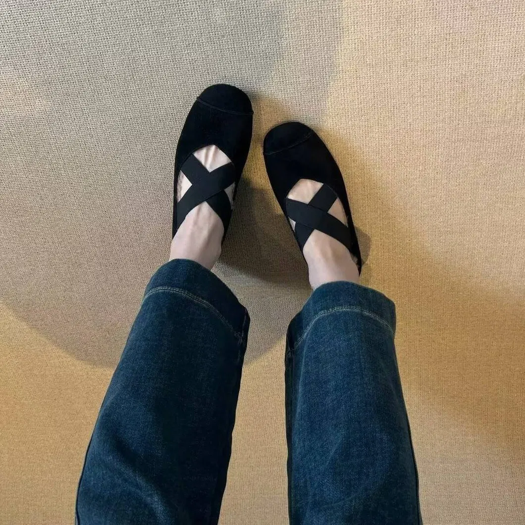 Women's Warm Suede Crisscross Strap Sheepskin Lined Mary Jane Flats Comfortable Non-Slip Casual Winter Shoes Wholesale