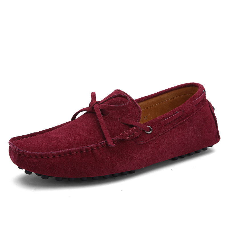 Men's Suede Driving Loafers Lace-up Bow Slip-on Moccasins Non-Slip Casual Boat Shoes
