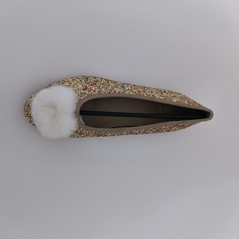 Multicolor Glitter POM-POM Pointed-Toe Flats