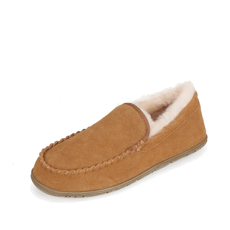 Handmade Cow Suede Men Sheepskin Moccasin Shoes