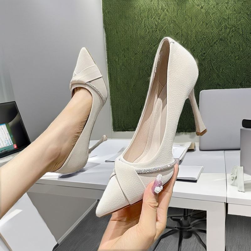 Fashionable Metal Heel High Heels Women's Shoes High Heels Shallow Mouthed Pointed Toe Sexy Nightclub Slimming Single Shoes